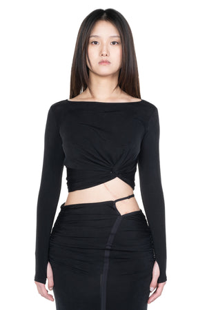 Knotted Jersey Top Black