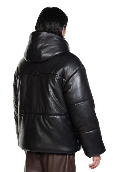 Olakala Vegan popular Leather Puffer Jacket Black