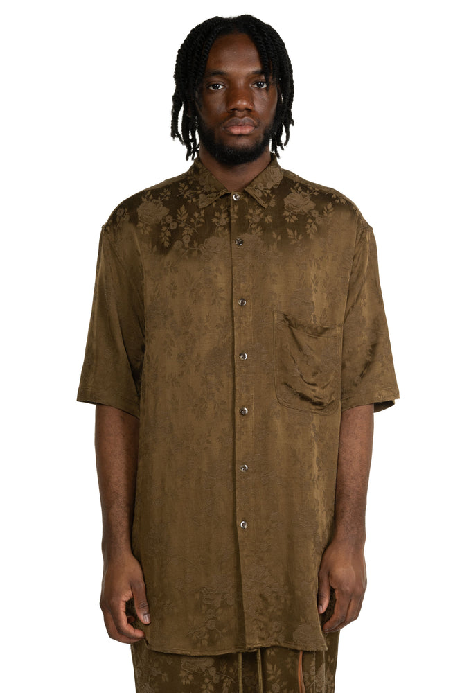 Antique Floral Short Sleeve Shirt Khaki