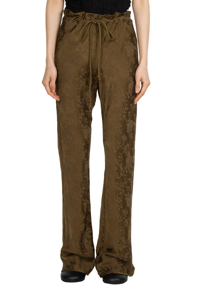 Antique Floral Bias Flared Pants Khaki