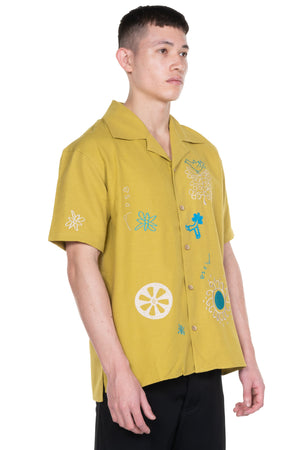 April Embroidery Open Collar Shirt Yellow