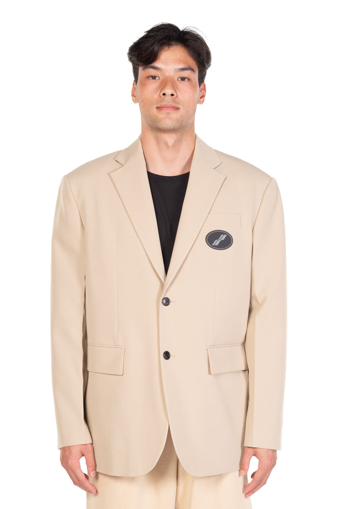 Beige Oversized Suit Logo Blazer