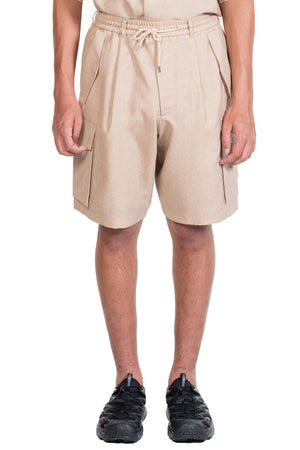 Lownn Beige Printed Wool Cargo Shorts