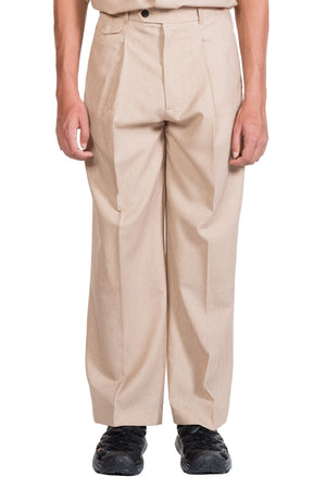 Lownn Beige Printed Wool Long Wide Pants