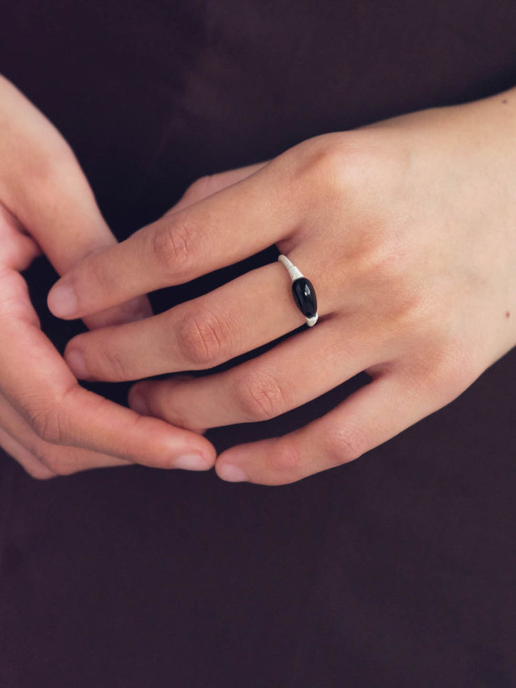 Black Agate Droplet Ring