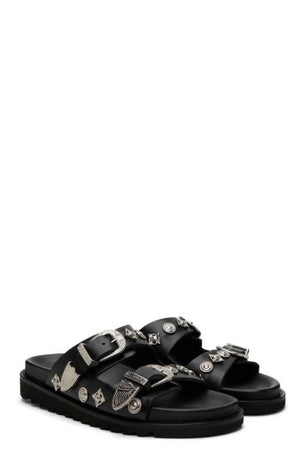 Black Leather Buckle Sandals