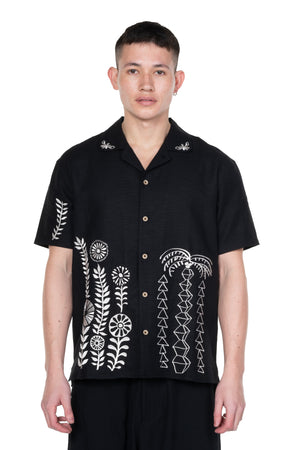 Black May Embroidery Open Collar Shirt