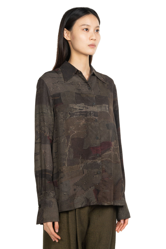 Classic Digital Print Spread Collar Shirt