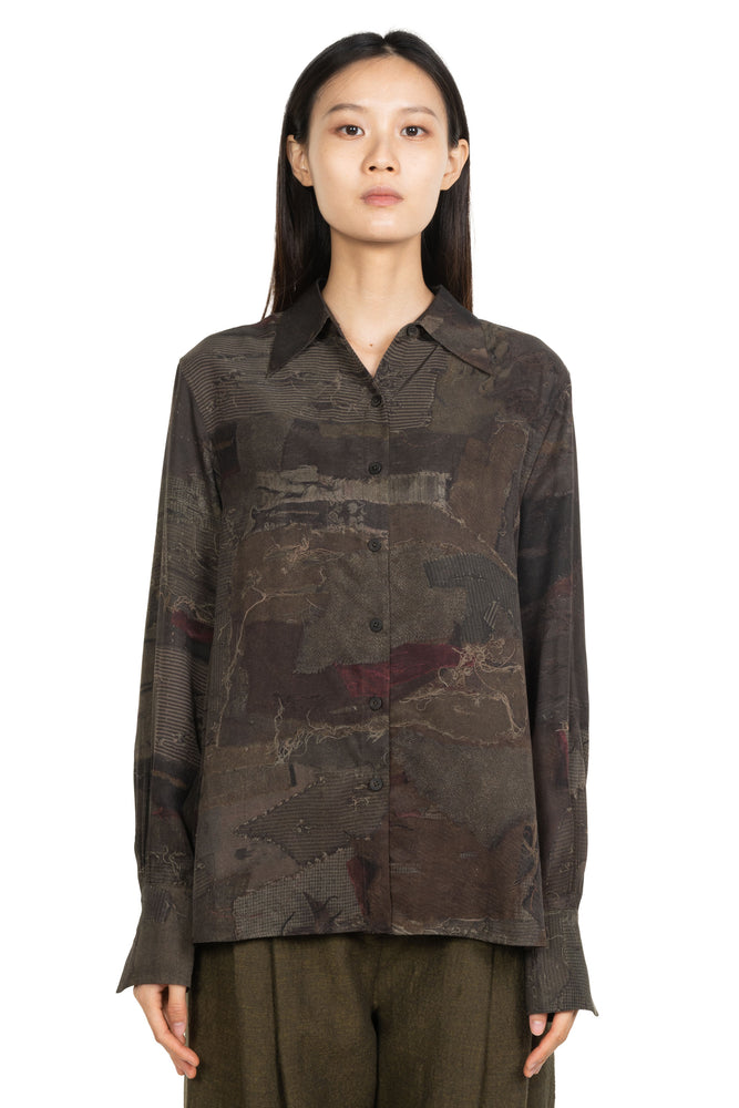 Classic Digital Print Spread Collar Shirt