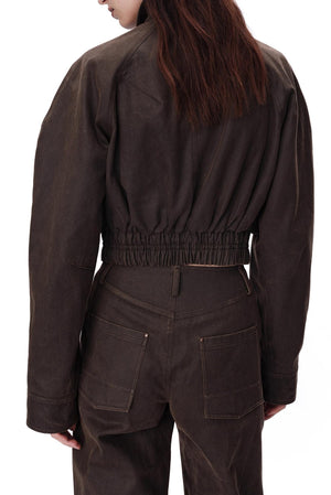 Coated Oversized Cropped Jacket Coffee