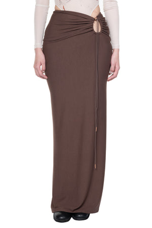 Coffee Cinched Tie Fastening Jersey Skirt