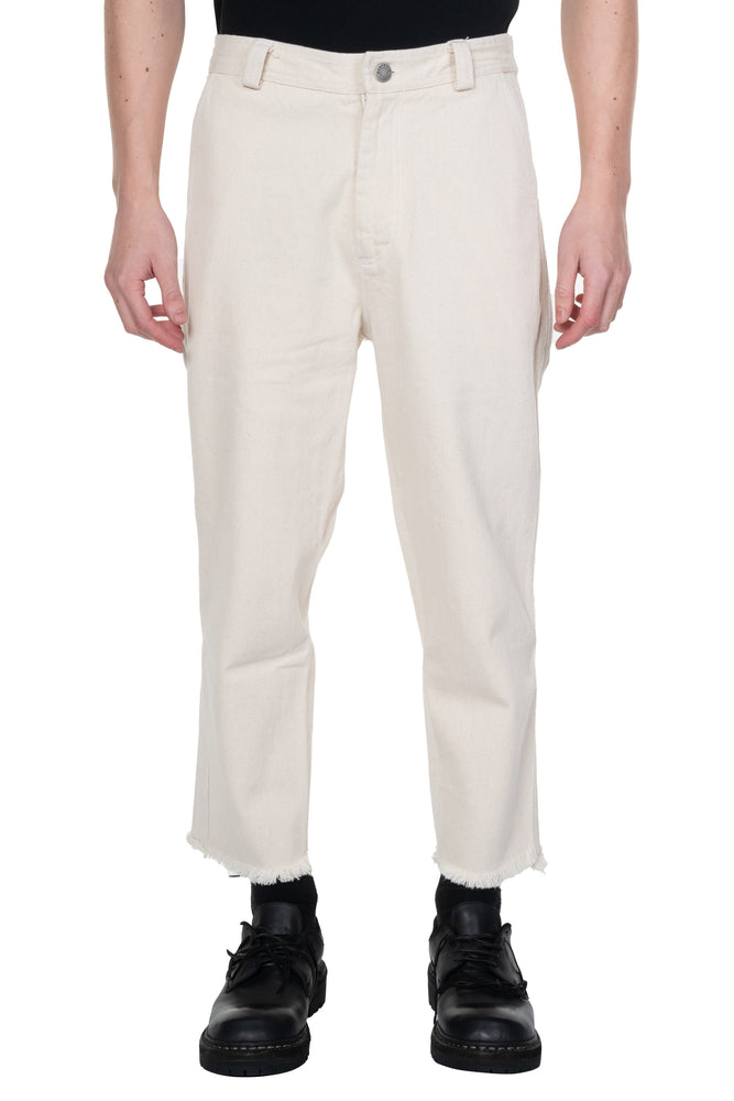 Cotton Denim Pant Stitch Details Natural