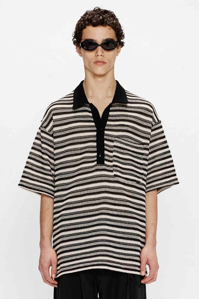 Crochet Knit Gym Polo Black