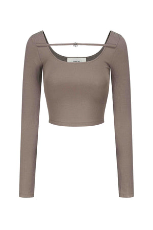 Cropped Jersey Taichi Ring LS Top Forest Grey