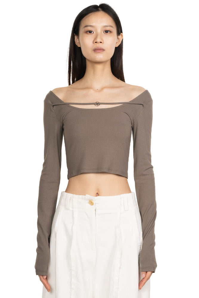 Cropped Jersey Taichi Ring LS Top Forest Grey