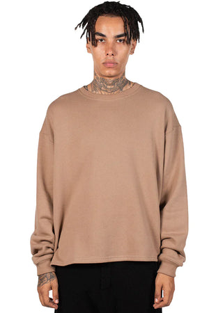 Lownn Dark Beige Split Crew Neck Sweatshirt