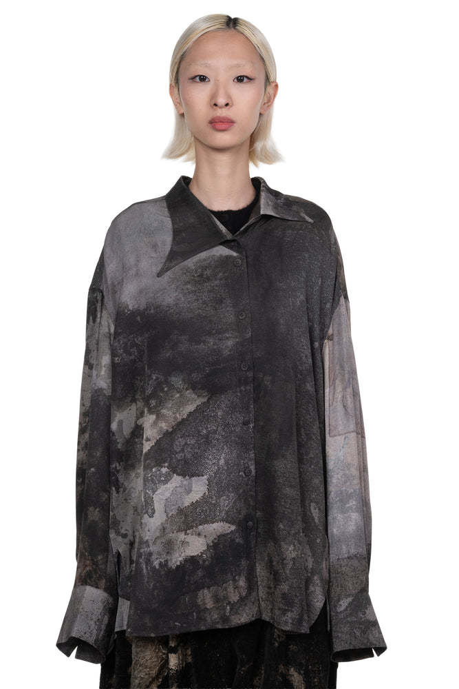 Digital Print Asymmetric Collar Shirt