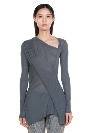 Draped Asymmetric Top Grey Blue