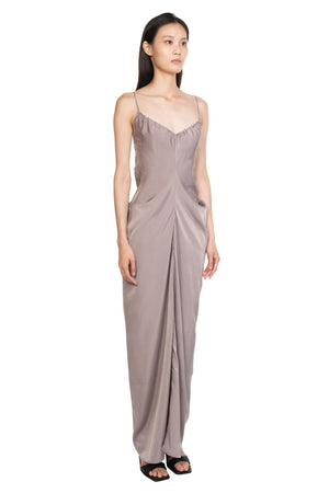 Draped Cinched Backless Dress Grey