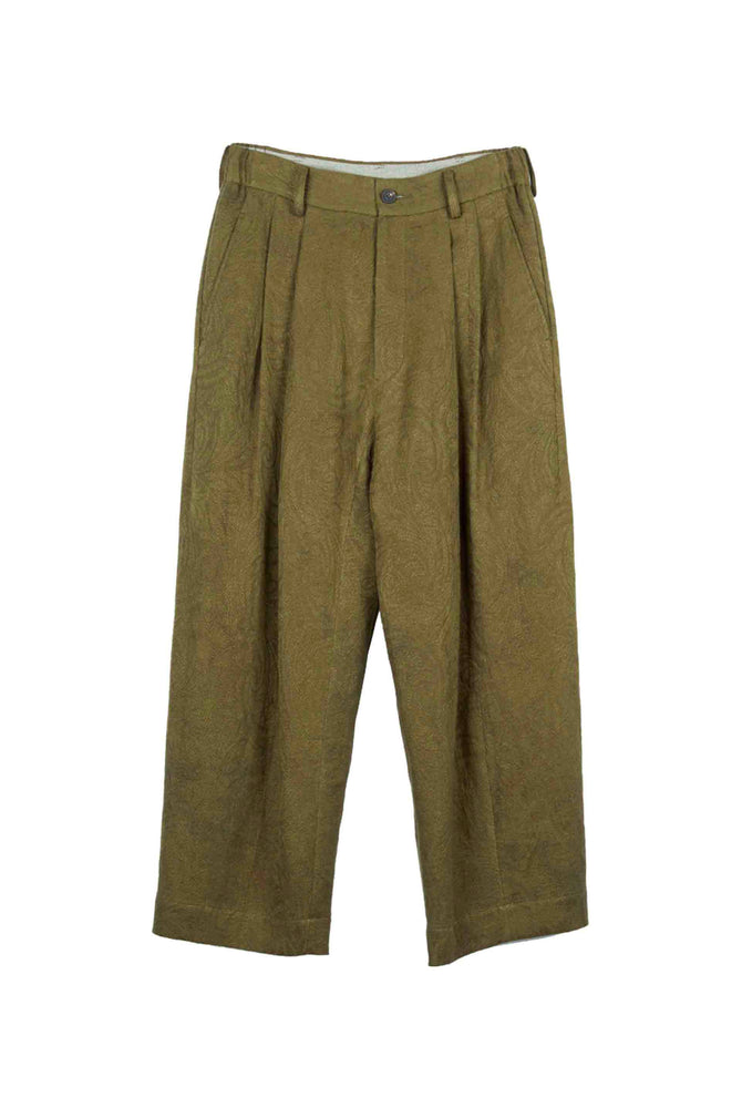 Drop Crotch Wide Leg Trousers Linen Olive