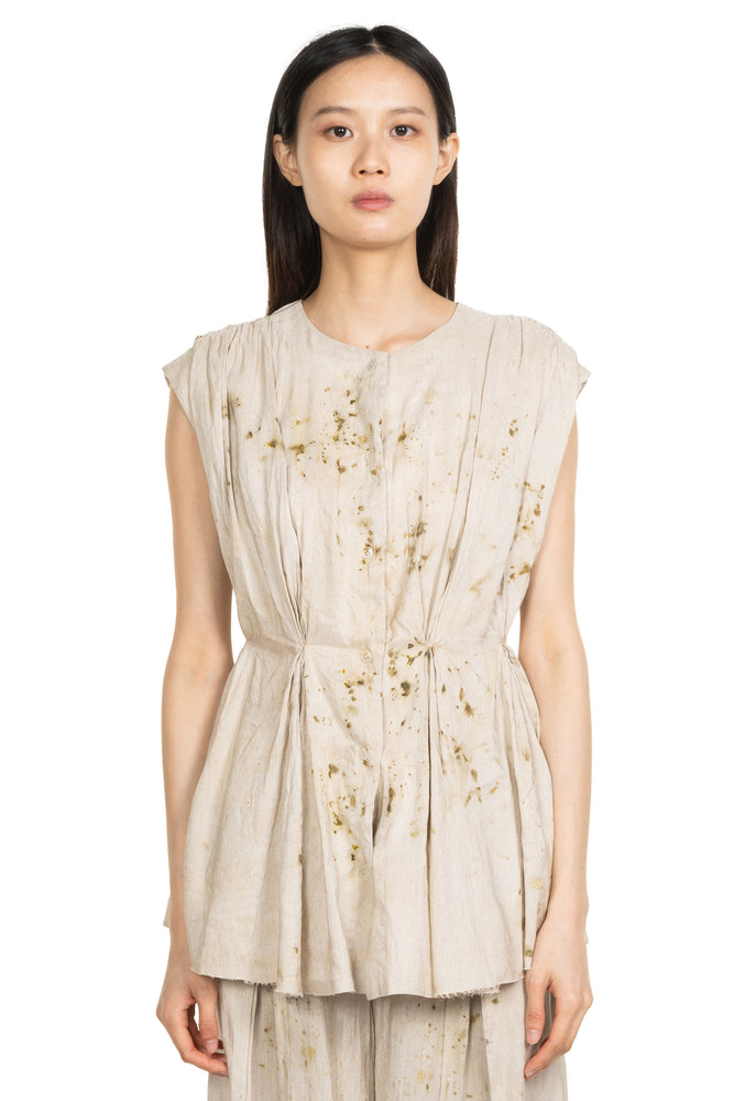 Dyed Pleated Linen Vest