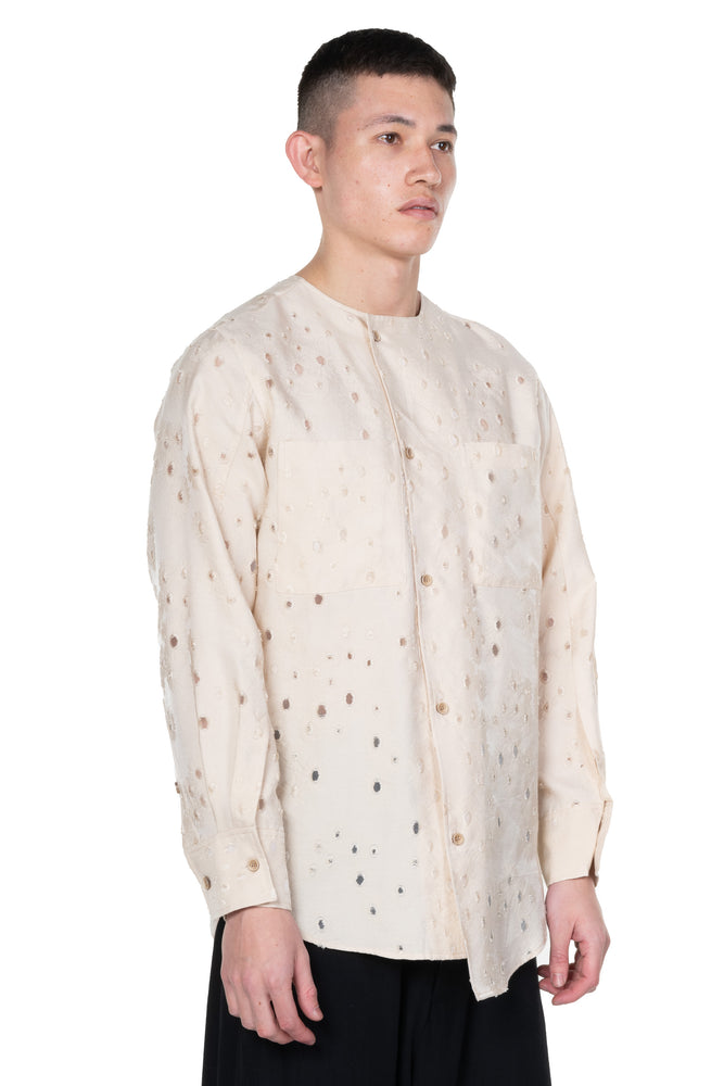 Ecru Wanshua Collarless Shirt