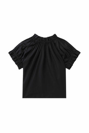 Elasticated Gathered Ruffle Tulip Top Black