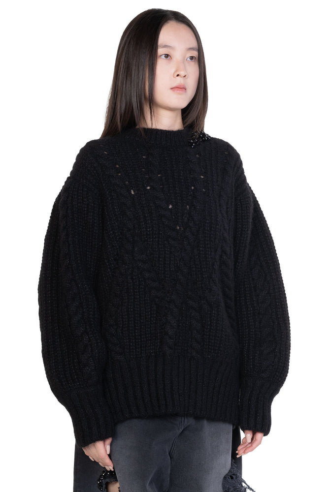 Embellished Puff Sleeve Chunky Knit Jumper