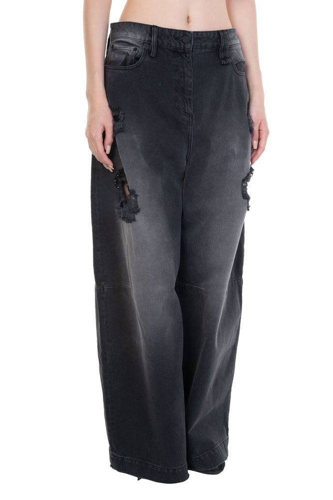 Embellished Wide Leg Puddle Jeans Black