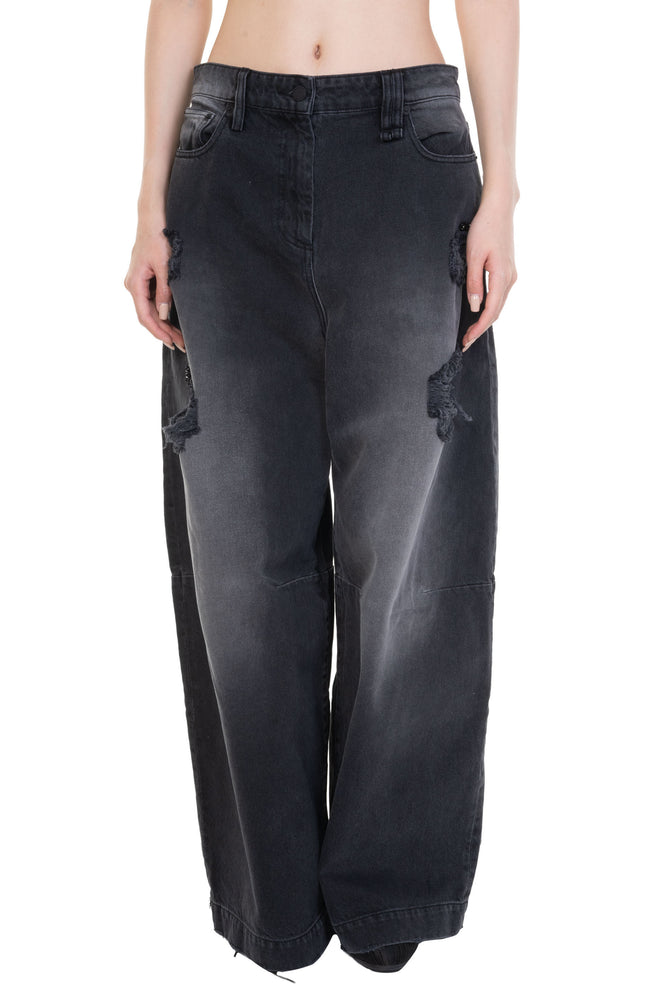 Embellished Wide Leg Puddle Jeans Black