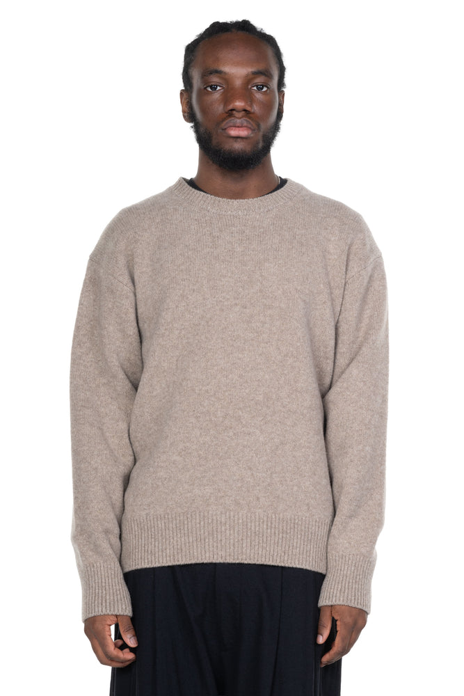 Extra Fine Wool Crew Neck Knit Beige
