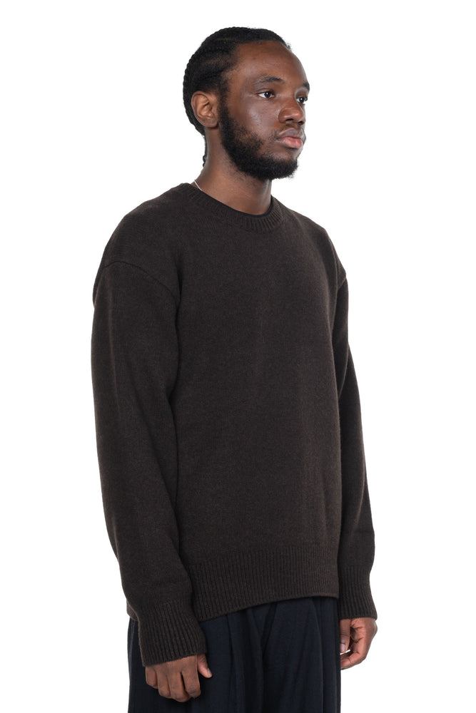 Extra Fine Wool Crew Neck Knit Dark Brown
