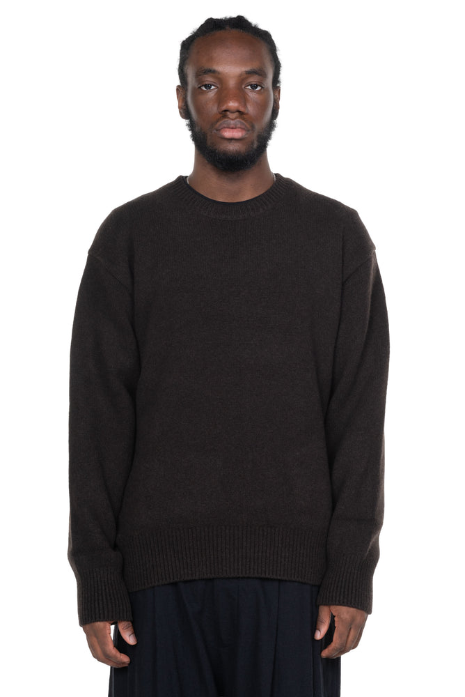 Extra Fine Wool Crew Neck Knit Dark Brown