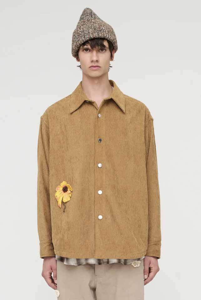Flower Shirt Jacket Camel