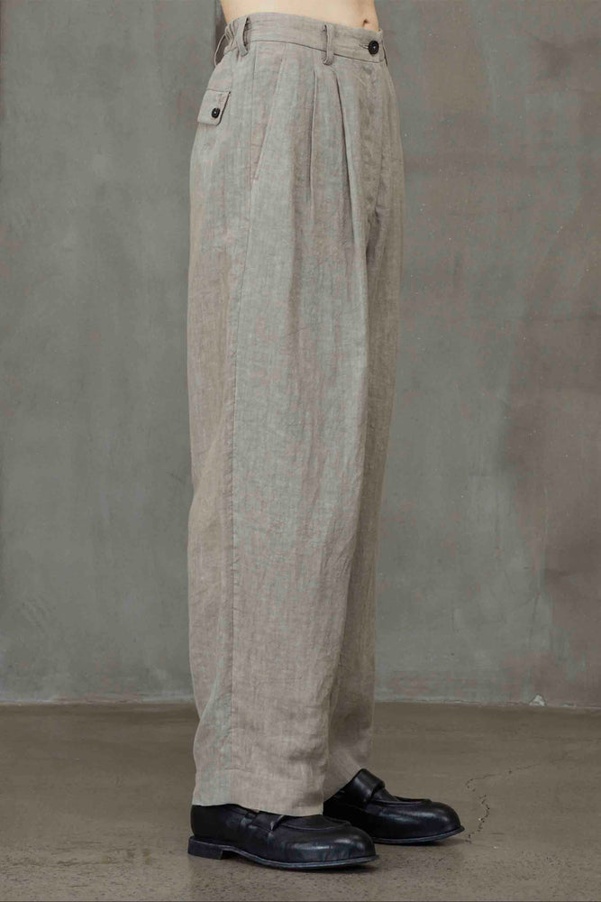 Front Pleats Wide Leg Linen Trousers