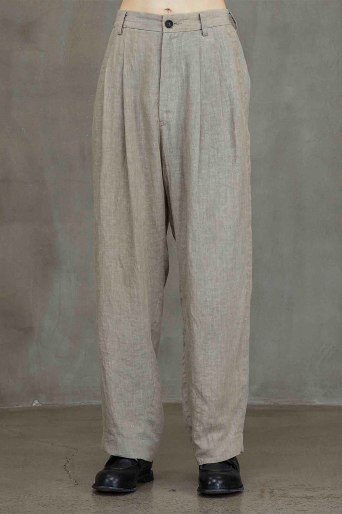 Front Pleats Wide Leg Linen Trousers