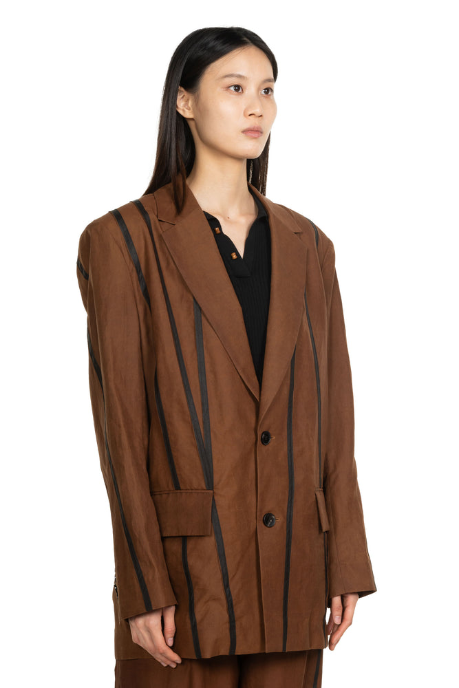 Gambiered Silk Blazer Brown