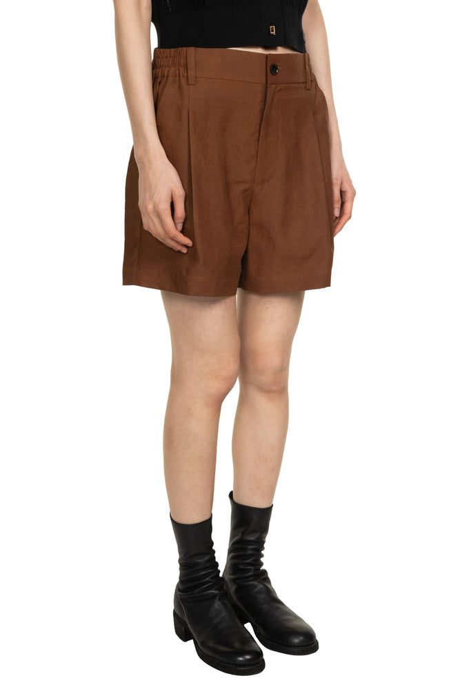 Gambiered Silk Short Brown