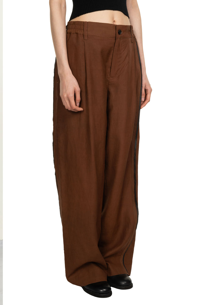 Gambiered Silk Trousers Brown