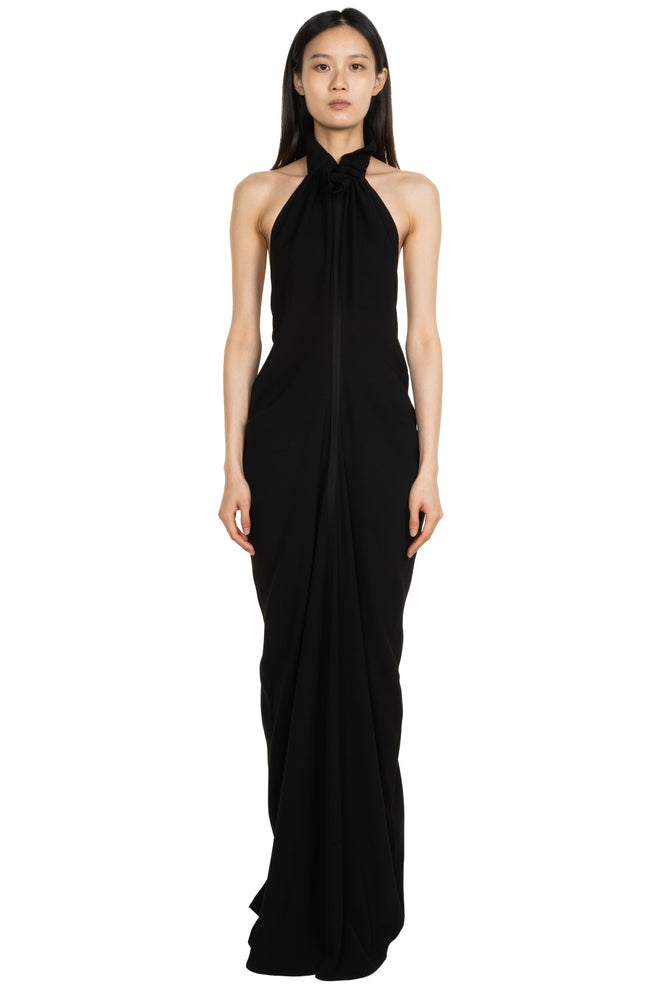 Gathered Collar Draped Dress Black