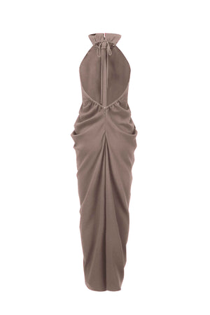 Gathered Collar Draped Dress Grey