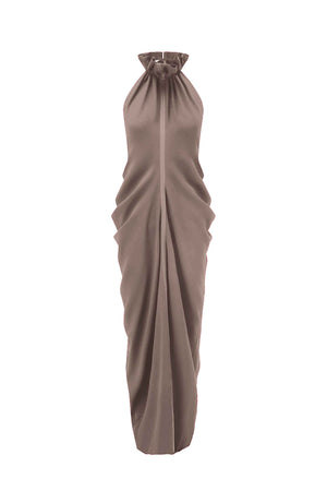 Gathered Collar Draped Dress Grey