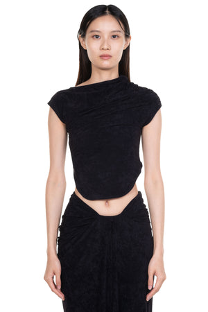 Gathered Velvet Jersey Top Black