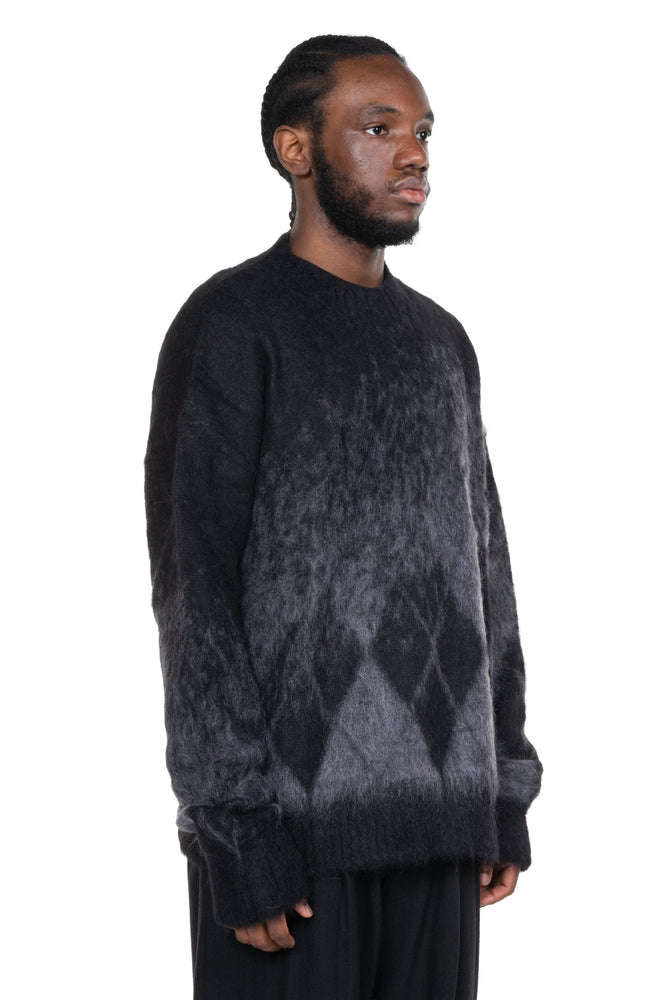 Gauzed Mohair Crew-Neck Sweater Check Black
