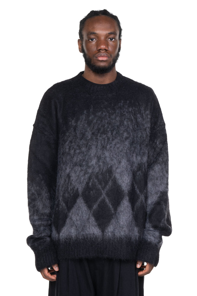 Gauzed Mohair Crew-Neck Sweater Check Black