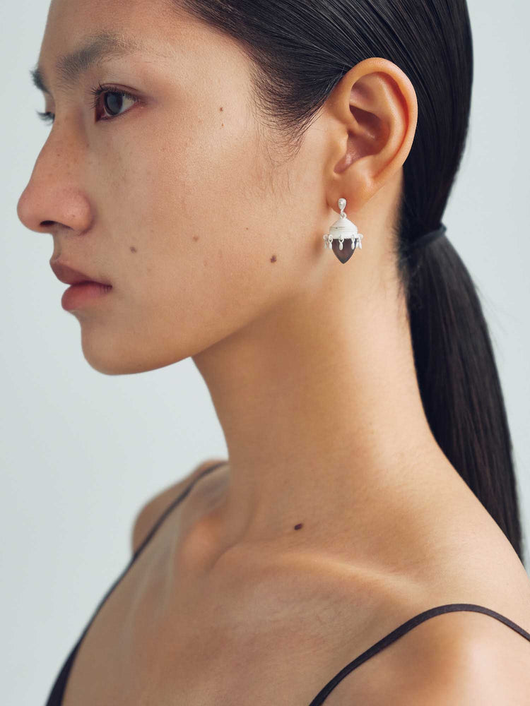 Grey Agate Beaded Earring