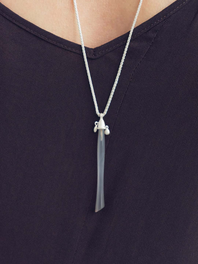 Grey Agate Pillar Long Necklace
