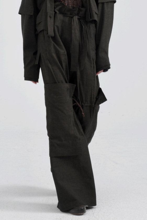 Yehuafan Linen and Silk Pants Green