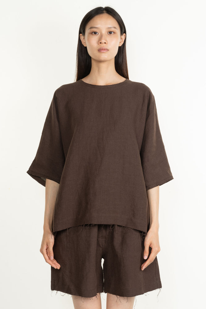 Linen T-Shirt Brown