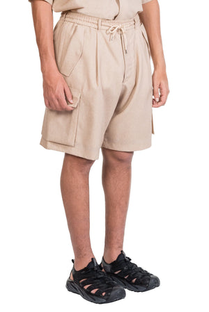 Lownn Beige Printed Wool Cargo Shorts